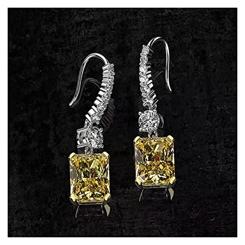 Luxus 925 Sterling Silber 8 * 10 mm Aquamarin High Carbon Diamond Drop Hook Ohrringe for Frauen Hochzeit Party Fine Jewelry Ohrringe Voller Textur (Size : A Yellow) von BIANMTSW