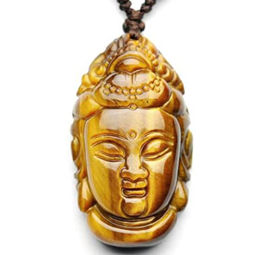 Natürliche Tigerauge Stein Halskette Guanyin Charm Anhänger Halskette Feng Shui Halskette Buddha Kristall Halskette for Frauen Männer Kristall Buddha Anhänger Quarz Edelstein Schmuck Voller Textur von BIANMTSW