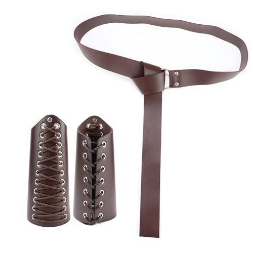 BIAOQINBO Armschienen Mittelalter, Mittelalter Wikinger Gürtel Leder Gürteltasche Kunstleder Armschützer Halloween Wikinger Leder Armschienen Mittelalter Tasche Ritter Gürtel, Braun von BIAOQINBO