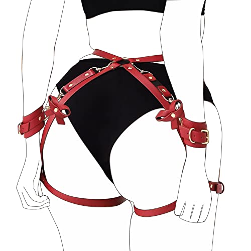 BIAOQINBO Damen Punk Leder Harness Strumpfband Gürtel Mit Krawatte,BDSM Kit Fesselset für Paare Frauen Fesseln Spielzeug mit 2 Handgelenksmanschetten und Oberschenkelmanschetten von BIAOQINBO