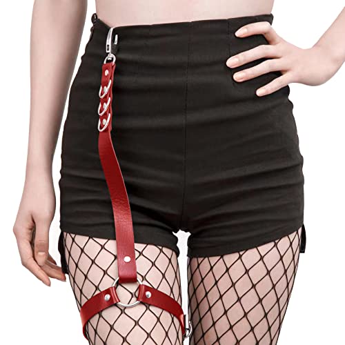 BIAOQINBO Damen Punk PU Leder Strumpfband, Oberschenkel Ring Harness Geschirr Suspender Gothic Rock Beinring Taillengürtel Strapsgürtel Einstellbarer mit Metall Clip von BIAOQINBO