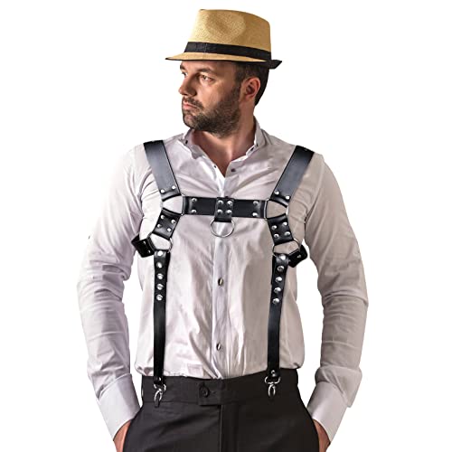 BIAOQINBO Herren Leder Verstellbarer Schulter Gürtel Harness Herren Brust Hosenträger Punk Body Gothic Geschirr Sexy Bondage Kostüm Cosplay Clubwear Männer Unterwäsche von BIAOQINBO