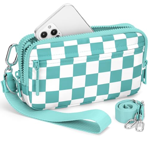 BIAOTIE Handgelenk-Geldbörsen für Damen, kleine Umhängetasche, Reisetasche, Handy, Nylon, Handgelenk-Geldbörse, Schulter-Geldbörse, Blau, Kariert von BIAOTIE