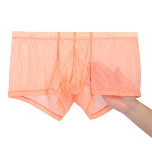 BIATWOWR Boxer Shorts Men Briefs See Through Mesh Sexy Enhancing Pouch Underwear Orange Short Leg M von BIATWOWR