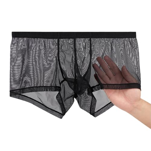 BIATWOWR Boxer Shorts Men Briefs See Through Mesh Sexy Enhancing Pouch Underwear Short Leg L Black von BIATWOWR