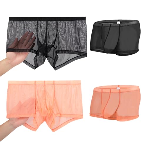 BIATWOWR Boxers Mens Briefs See Through Mesh Sexy Enhancing Pouch Underwear Short Leg M 2 Packs von BIATWOWR