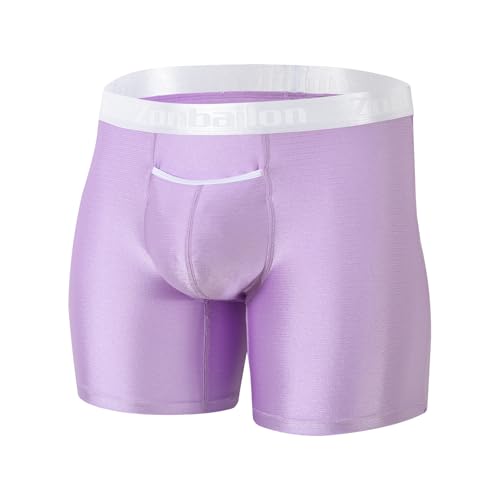 BIATWOWR Boxershorts Herren aus Seide Herrenslips Atmungsaktiv mit Verstärktem Beutel und Breitem Bund Lila M von BIATWOWR