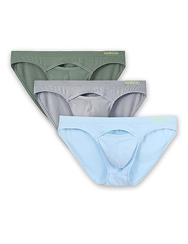BIATWOWR Herren Bikini Slip aus Bambusfaser Weiche Atmungsaktive Komfortable Unterwäsche mit Großem Beutel 3 Multi L von BIATWOWR