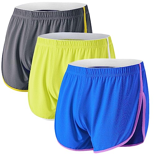 BIATWOWR Herren Boxershorts Atmungsaktive und Bequem Boxershorts mit Seitenschlitz Blau Grau Gelb M von BIATWOWR