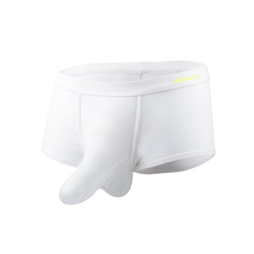 BIATWOWR Herren Boxershorts Doppeltaschen Getrennt Beutel Bequeme Unterwäsche Männer Weiß M von BIATWOWR
