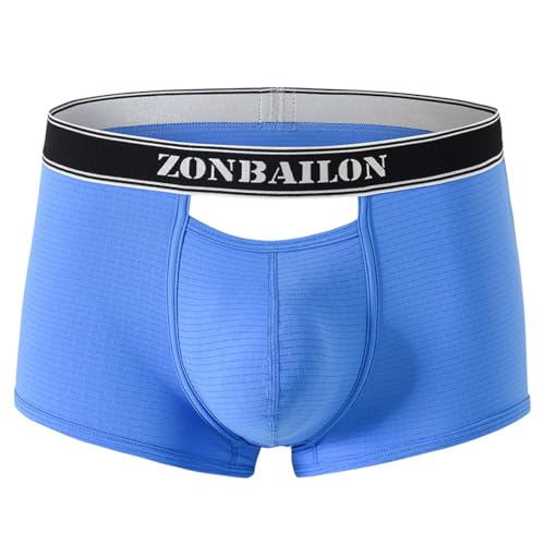 BIATWOWR Herren Boxershorts mit Atmungsaktivem Stoff und Erhöhtem Front- und Rückenöffnung ohne Etikett Blau M von BIATWOWR