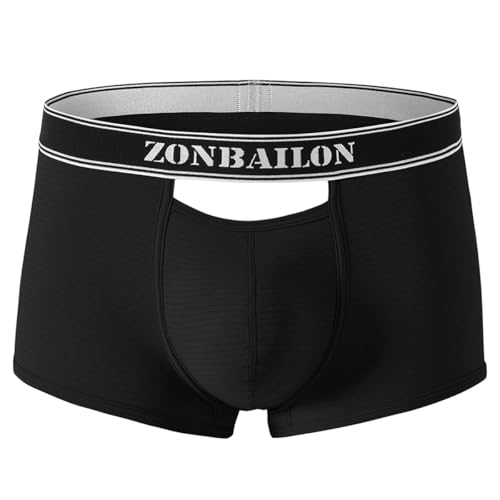 BIATWOWR Herren Boxershorts mit Atmungsaktivem Stoff und Erhöhtem Front- und Rückenöffnung ohne Etikett Schwarz L von BIATWOWR
