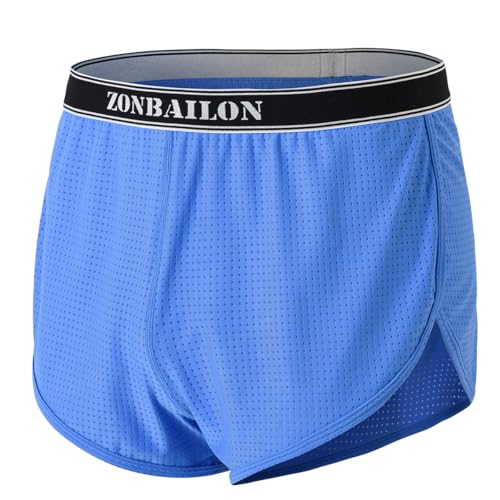 BIATWOWR Herren Boxershorts mit Breitem Bund Niedriger Bundhöhe Gute Gewebe Ohne Etikett Bequem und Atmungsaktiv Blau 2XL von BIATWOWR