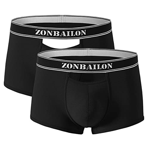 BIATWOWR Herren Boxershorts mit Atmungsaktivem Stoff und Erhöhtem Front- und Rückenöffnung ohne Etikett 2 Schwarz L von BIATWOWR