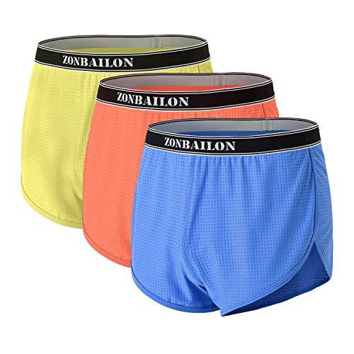 BIATWOWR Herren Boxershorts mit breitem Bund, niedriger Bundhöhe, Mesh-Gewebe, ohne Etikett, bequem und atmungsaktiv Side Split von BIATWOWR