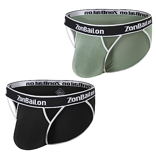BIATWOWR Herren Dreiecks-Slips mit Extra Bequeme Beutel ohne Etikett und Breitem Bund Grün Schwarz L von BIATWOWR