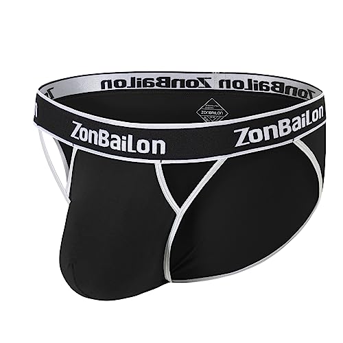 BIATWOWR Herren Dreiecks-Slips mit Extra Bequeme Beutel ohne Etikett und Breitem Bund Schwarz L von BIATWOWR