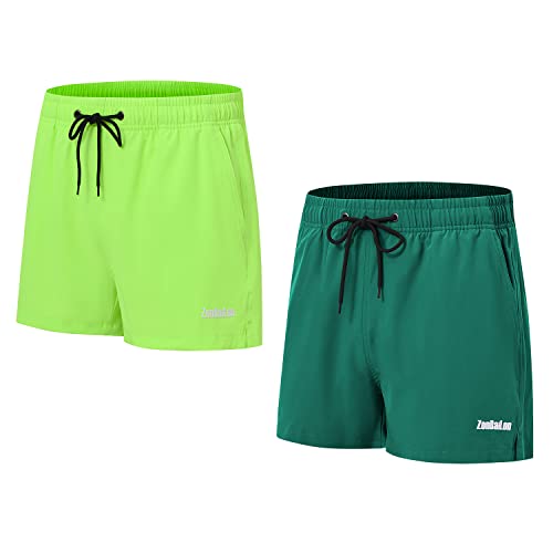 BIATWOWR Herren Freizeitshorts mit Elastischem Bund und Taschen für Training und Entspannung zu Hause Dunkelgrün Hellgrün 3XL von BIATWOWR