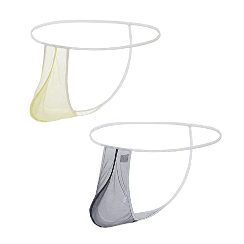 BIATWOWR Herren Transparent Strings Durchsichtige Sexy Unterwäsche Männer Unterhosen Atmungsaktiv Weich G-String 2 Multi L von BIATWOWR