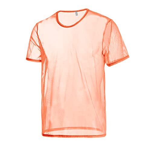 BIATWOWR Herren Hemden Kurzarm Durchsichtiges T-Shirt aus Netzgewebe Muskeln Pullover Unterhemden M Orange von BIATWOWR