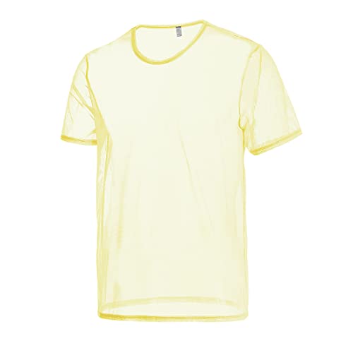 BIATWOWR Herren Hemden Kurzarm Durchsichtiges T-Shirt aus Netzgewebe Muskeln Pullover Unterhemden XXL Yellow von BIATWOWR