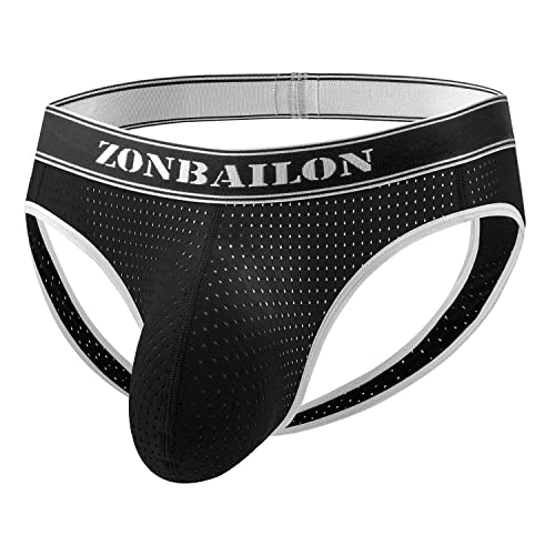 BIATWOWR Herren Strings Gitter Niedrige Taille Breites Band Sportliche Slips Schwarz 3XL von BIATWOWR