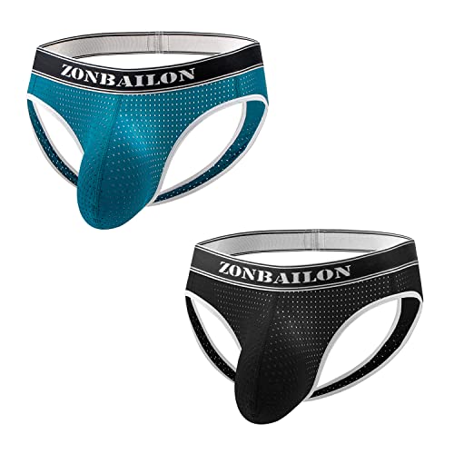 BIATWOWR Herren Strings Gitter Niedrige Taille Breites Band Sportliche Slips 2 Multi 2XL von BIATWOWR