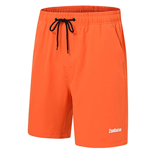 BIATWOWR Herren Sportshorts mit Taschen Entspannte Passform Jogginghose Lauftraining Trainingsanzug Bequem und Leicht Orange M von BIATWOWR