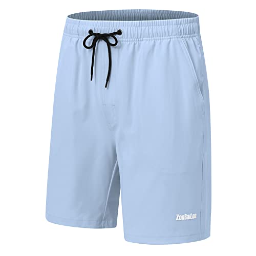 BIATWOWR Herren Sportshorts mit Taschen Entspannte Passform Jogginghose Lauftraining Trainingsanzug Bequem und Leicht Blau 2XL von BIATWOWR