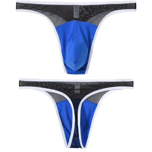 BIATWOWR Herren String Tanga Unterwäsche mit Atmungsaktiven Gewebe Herren-Strings mit ausreichendem Platz im Beutel Blau L von BIATWOWR
