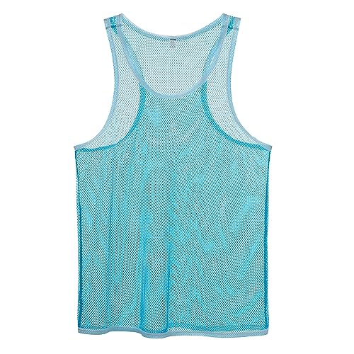 BIATWOWR Herren T-Shirt Durchsichtiges Ärmelloses Shirt Dünnes Herren Muskel Pullover Shirt Ärmelloses Unterhemd Blau L von BIATWOWR