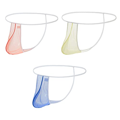 BIATWOWR Herren Transparent Strings Durchsichtige Sexy Unterwäsche Männer Unterhosen Atmungsaktiv Weich G-String 3 Multi 2XL von BIATWOWR