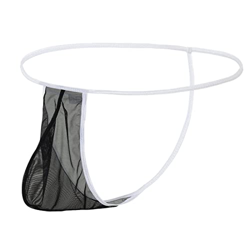 BIATWOWR Herren Transparent Strings Durchsichtige Sexy Unterwäsche Männer Unterhosen Atmungsaktiv Weich G-String Schwarz 2XL von BIATWOWR