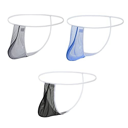 BIATWOWR Herren Transparent Strings Durchsichtiges Sexy Mesh Tanga Unterwäsche Männer Low Rise Unterhosen Atmungsaktiv Weiche G-String 2XL Pack of 3 von BIATWOWR