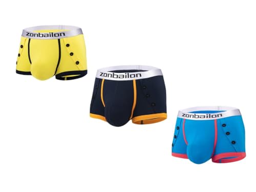 BIATWOWR Herren Unterwäsche mit Frontverschluss Breitem Bund Niedrigen Bund Ohne Etikett Bequem und Atmungsaktiv 3 Multi L von BIATWOWR