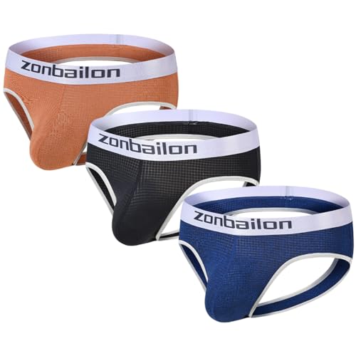 BIATWOWR Jockstraps Männer Sexy Unterstützer Sport Low-Rise Tanga String Sportunterwäsch Komfortabel Athletische Luftdurchlässigkeit Unterwäsche M 3 Pack von BIATWOWR