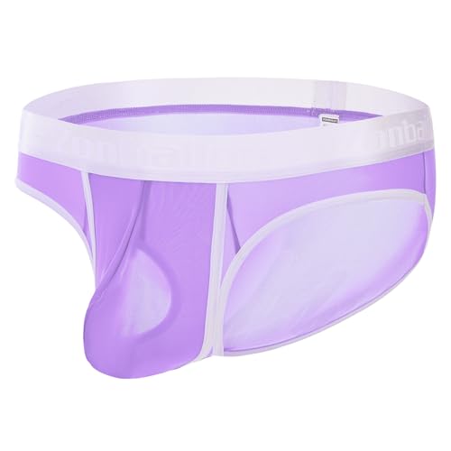 BIATWOWR Männer Sexy Unterwäsche Slip Separate Hoden Unterstützung mit Beutel Durchsichtige Slips Unterwäsche für Herren Lila XL von BIATWOWR