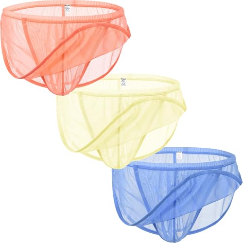 BIATWOWR Men's Mesh Panel Ultra-Breathable G-String Jockstrap - Sheer See Through Lace Sexy Underwear Orange&Yellow&Blue-M von BIATWOWR