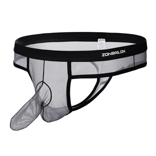 BIATWOWR Men's Sheer G-String Underwear - Minimalist Open-Knit Design, Sexy Front Panel Breathable Mesh Darkgrey-L von BIATWOWR