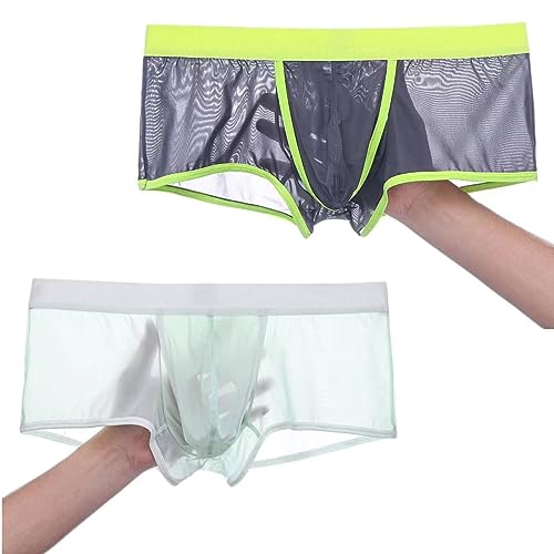 BIATWOWR Mens Boxer Briefs Wide Band Micro Mesh Transparent Sexy Underwear Front Open Big Ball Pouch Bluge See Through Boxer Short Multi L von BIATWOWR