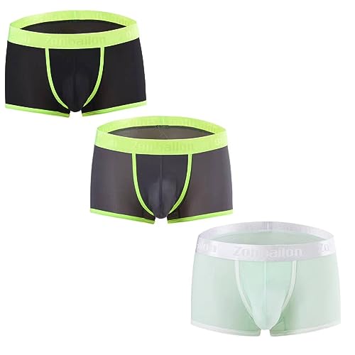BIATWOWR Mens Boxer Briefs Wide Band Micro Mesh Transparent Sexy Underwear Front Open Big Ball Pouch See Through Boxer Short Multi XL von BIATWOWR