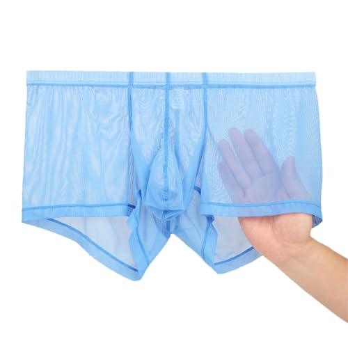 BIATWOWR Mens Boxers Briefs See Through Mesh Sexy Enhancing Pouch Underwear Short Leg L Blue von BIATWOWR