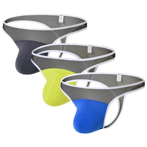 BIATWOWR Herren String Tanga Unterwäsche mit Atmungsaktiven Gewebe Herren-Strings mit ausreichendem Platz im Beutel 3 Multi L von BIATWOWR