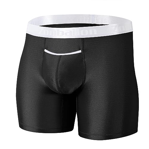 BIATWOWR Mens Silk Boxers Briefs Horizontal Fly Men Underwear Ultra Breathable Enhancing Pouch Black 3XL von BIATWOWR