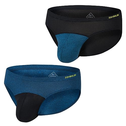 BIATWOWR Sexy Herren Triangle Slips mit Großem Beutel Netzmaterial Bequem Atmungsaktivem Material ohne Etikett Blau Schwarz M von BIATWOWR