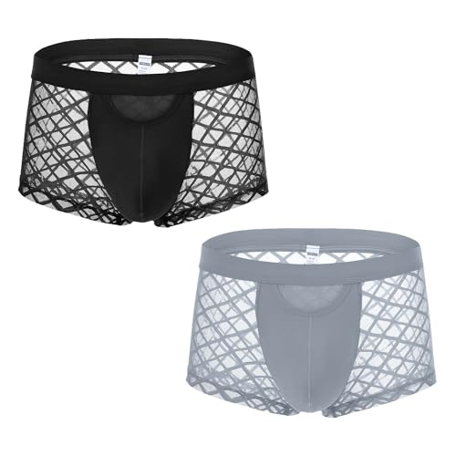 BIATWOWR Sheer Mens Underwear Lace Boxer Briefs Breathable Comfortable M Black&LightGrey von BIATWOWR