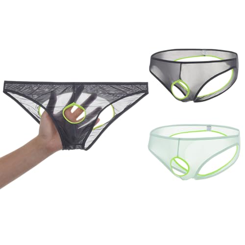 BIATWOWR Unterhosen Männer Slip Herren Open Pouch Sexy Unterwäsche mit separater Testikelstützung hervorhebender Beuteltasche 2 Multi L von BIATWOWR