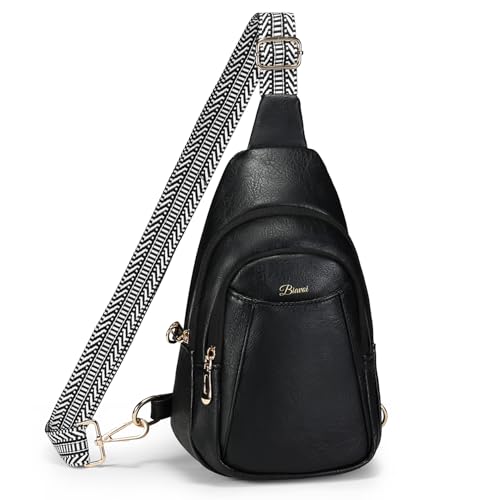 BIAVOI Crossbody-Taschen für Damen, Diebstahlschutz, veganes Leder, RFID-blockierende Brusttasche für Reisen, Schwarz, Umhängetaschen von BIAVOI
