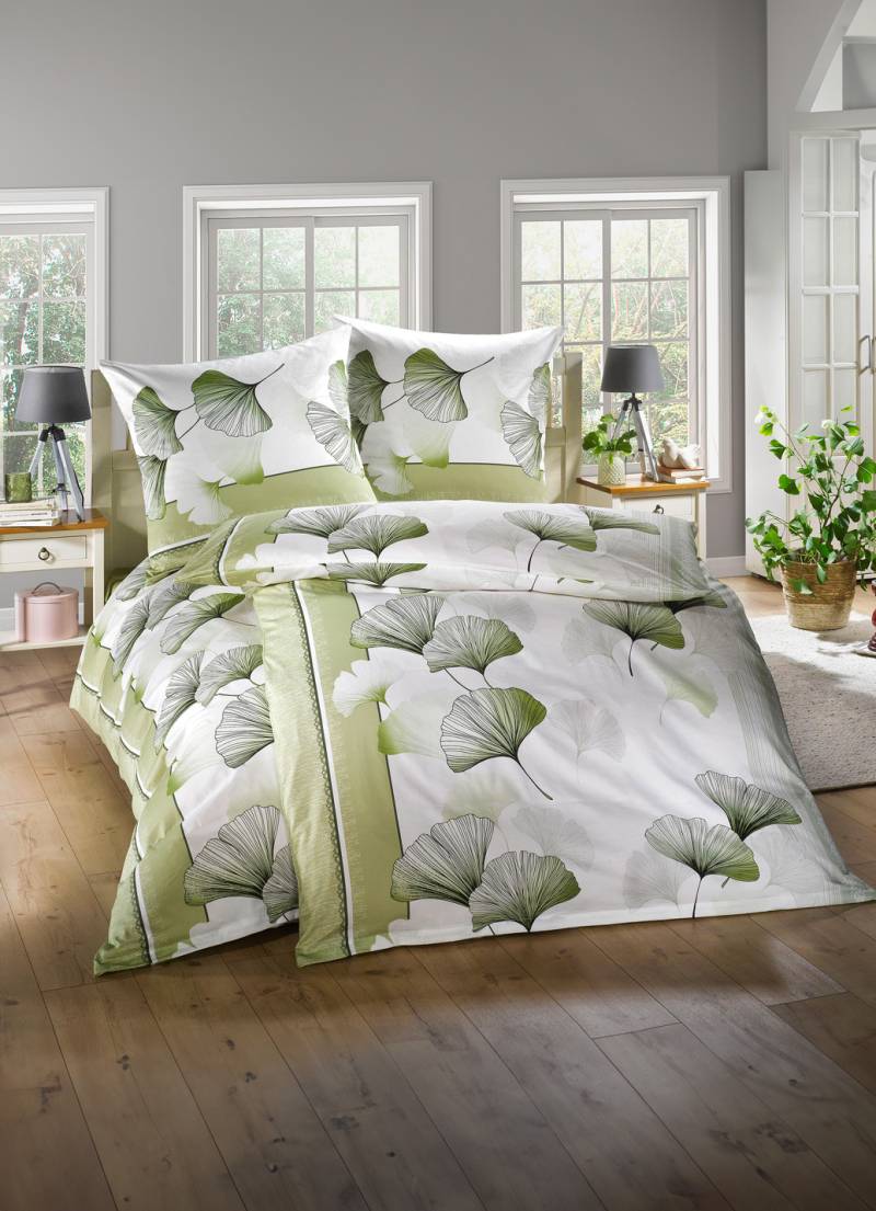 Bettwäsche-Garnitur aus dem Hause Biberna, Größe 115 (80x80 cm + 155x220 cm), Grün von BIBERNA