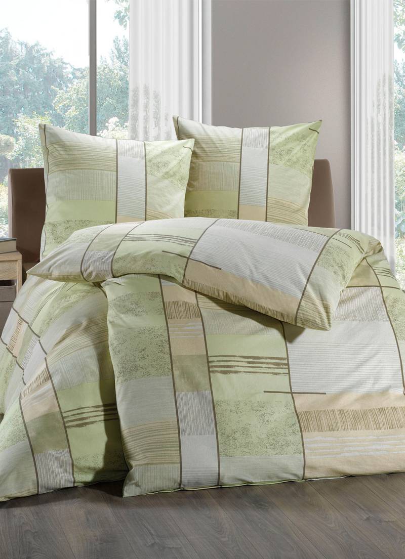 Bettwäsche-Garnitur mit Reißverschluss, Größe 114 (80/80 cm + 155/200 cm), Grün von BIBERNA